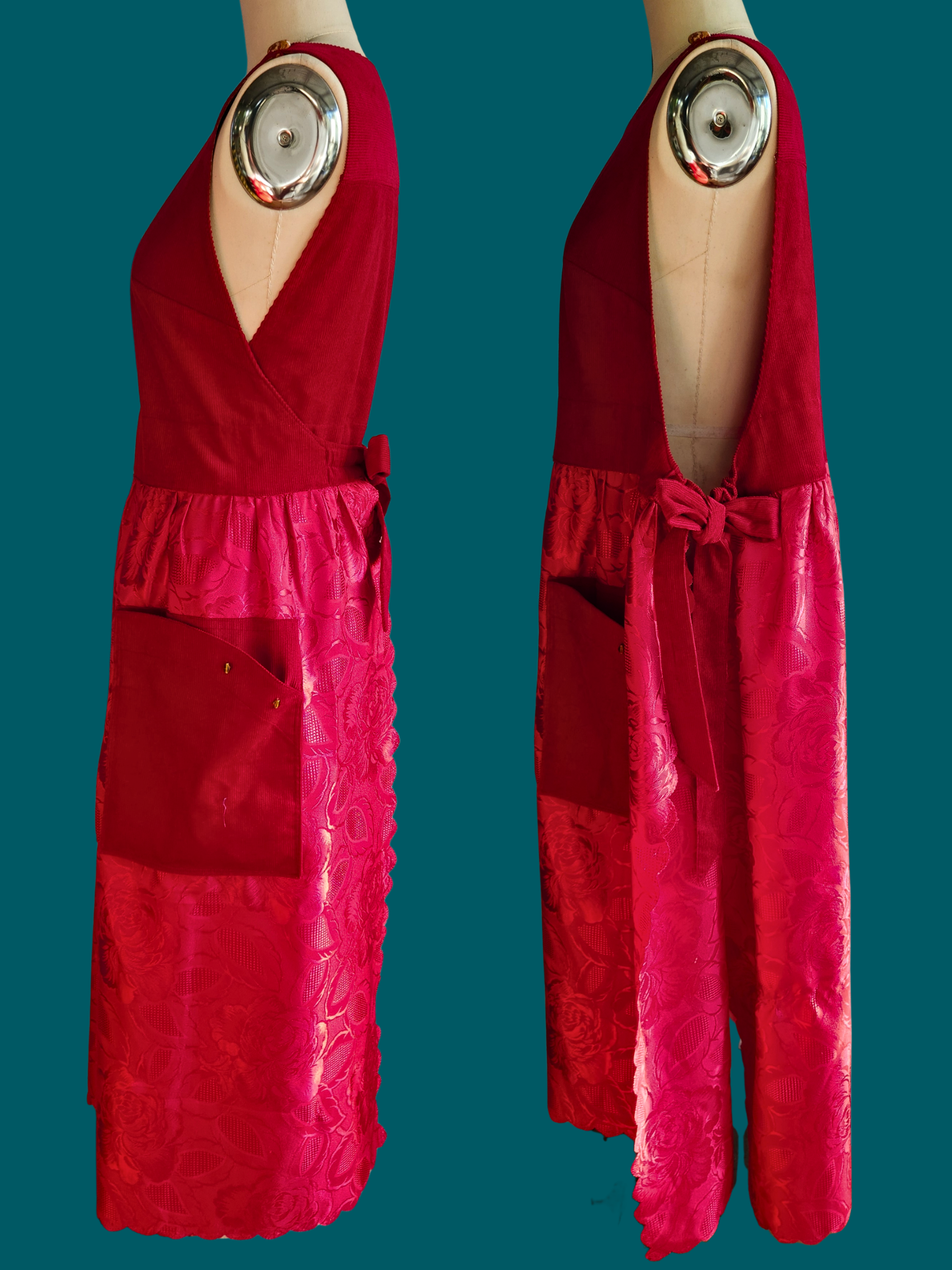 Plaid blanket draped over a mannequin against a teal background