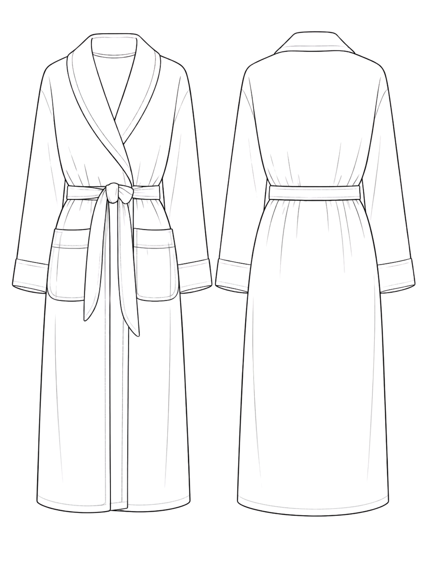 Line drawing of a robe from front and back views on a white background