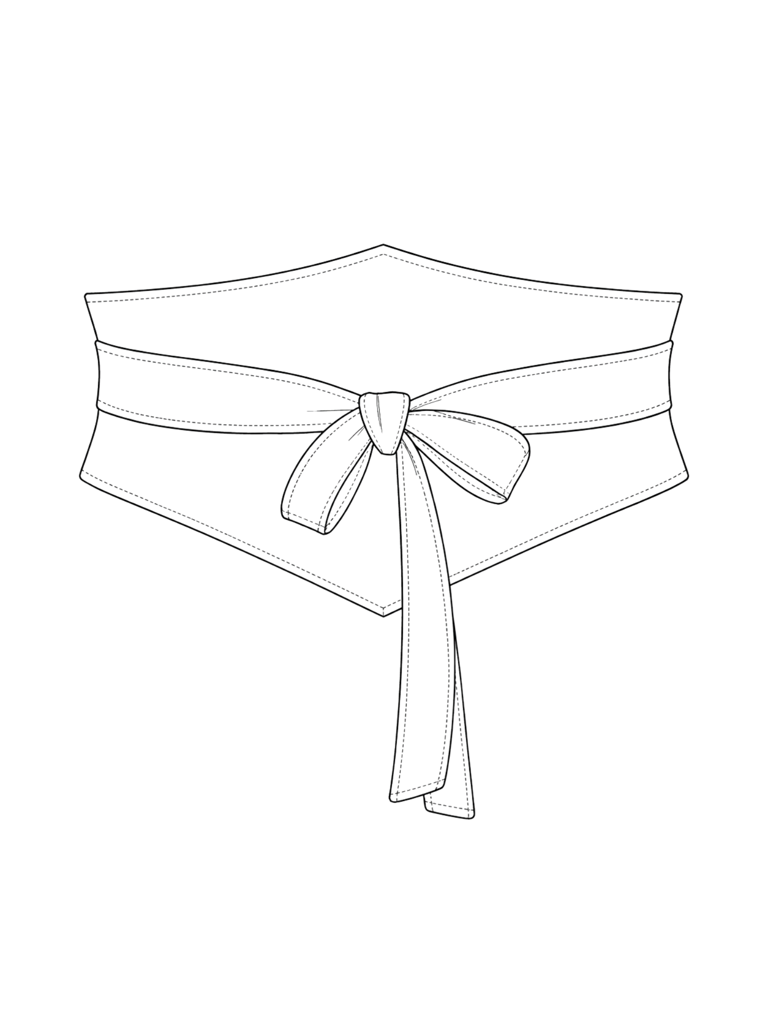 Line drawing of a wide belt with a bow on a white background